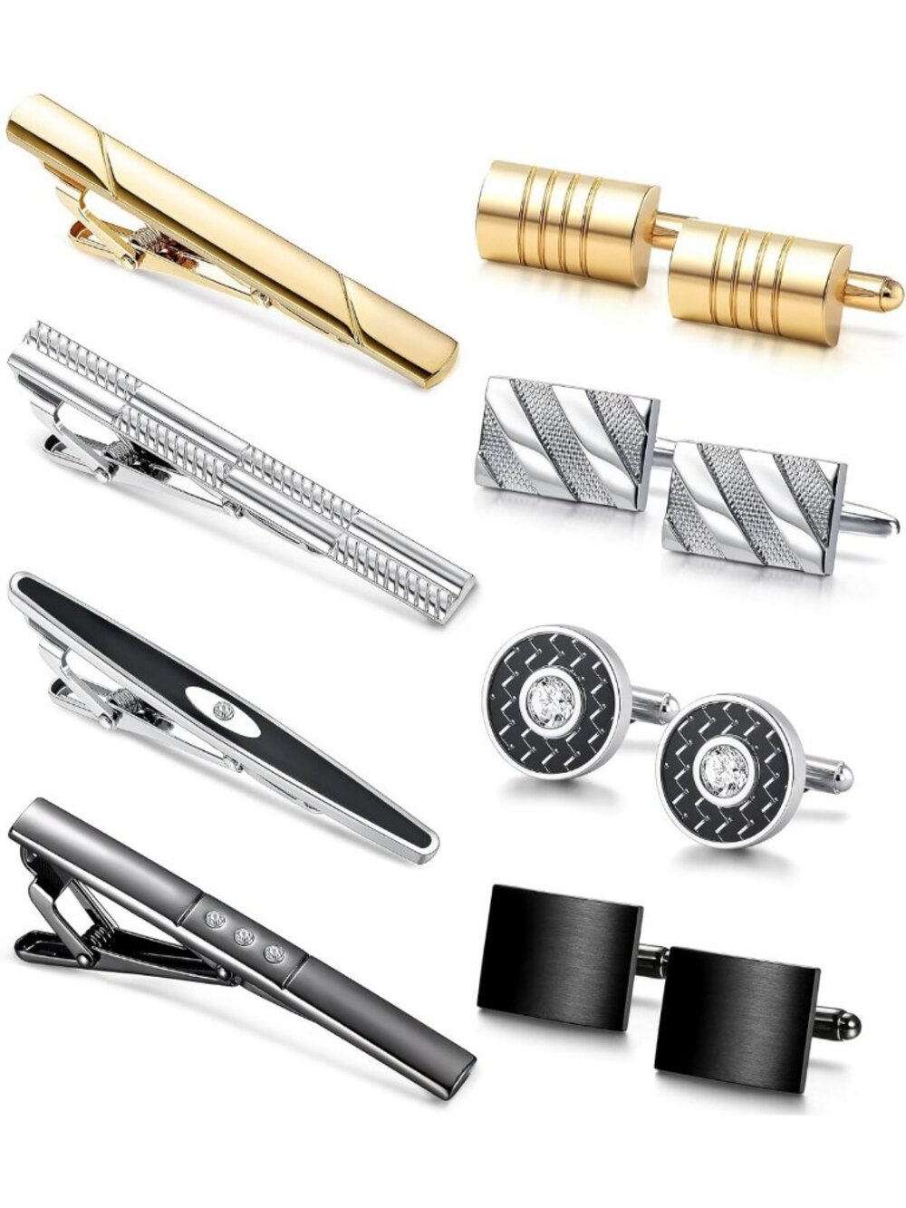 Stylish Cuff Links & Tie Clips Set for Men - Elegant Gift Box Included